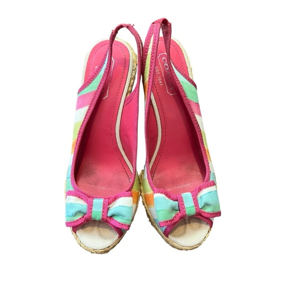 Coach Grace Watercolor Straw Wedge Platform High Heel Sandals - Picture 2 of 6